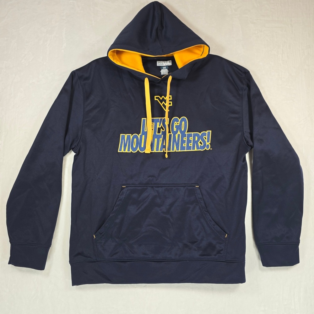 West Virginia Mountaineers WVU Majestic Hoodie Men L Navy Gold Pullover